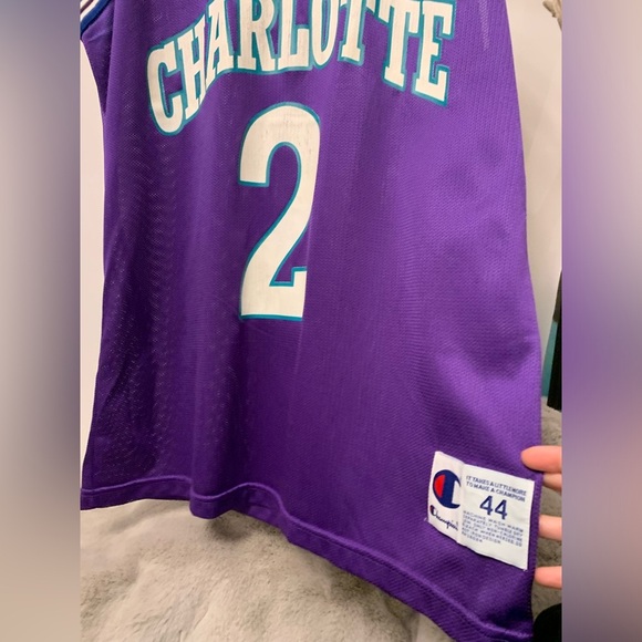 Vintage Champion Charlotte Hornets 2 L Larry Johnson NBA Basketball Jersey 44 - Picture 5 of 11